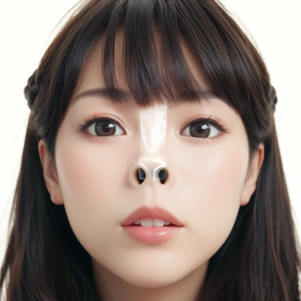 score_9, score_8_up, score_7_up, score_6_up, score_5_up, score_4_up,BREAK,japanese girl,wide shot,upper body  <lora:PONY_Realistic_nose_tape_v1.1-000015:0.8>nosetape,teeth,looking viewer,black hair,brown pupill,look down