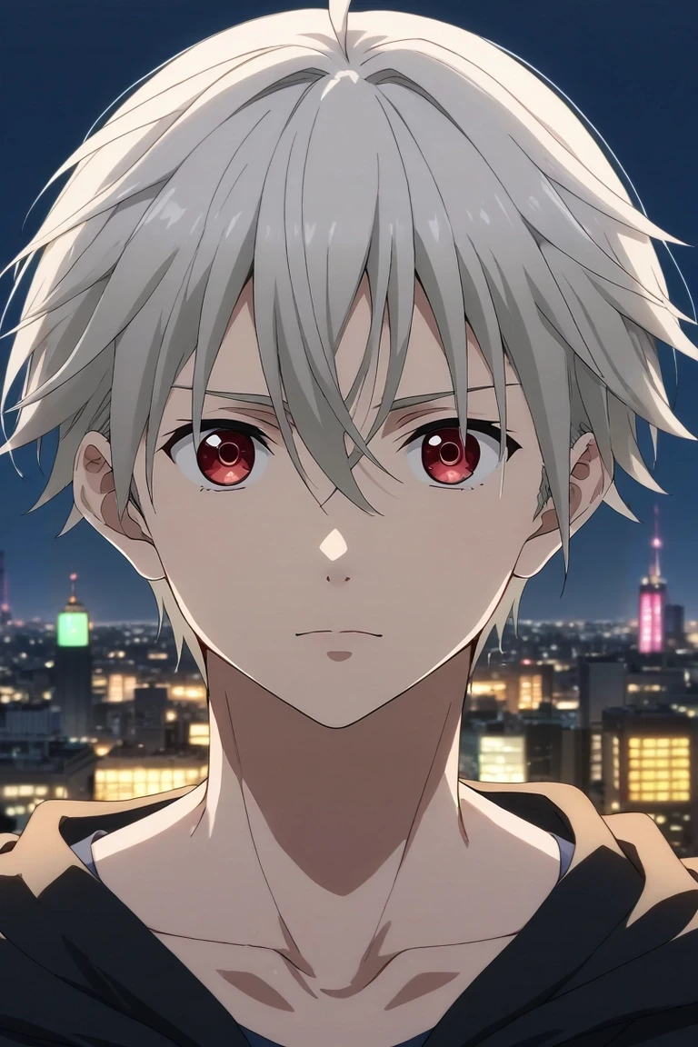 score_9, score_8_up, score_7_up, source_anime, rating_safe, intricate details, (photorealistic:0.6), looking at viewer, , 1boy, solo, male focus, <lora:yoshio_kobayashi_pony:0.8>, yoshio_kobayashi, grey hair, red eyes, short hair, hair between eyes, ahoge, symmetry, city, city lights, indoors, dark, spread arms, :\3, , <lora:sdxl_lightning_8step_lora:1>