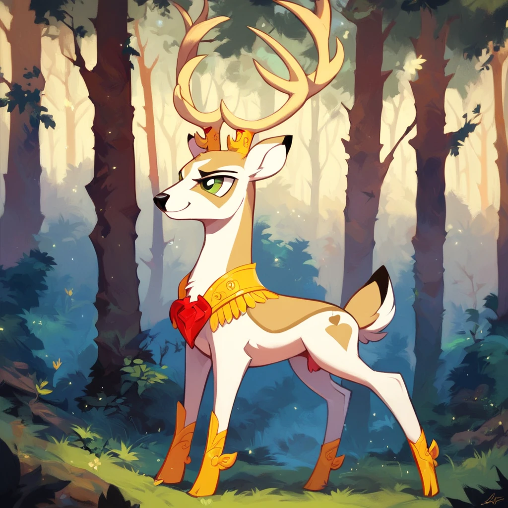 score_9_up, score_8_up, score_7_up, score_6_up, king aspen, deer, full body, solo, male, forest background, trees, masterpiece, character focus, best quality