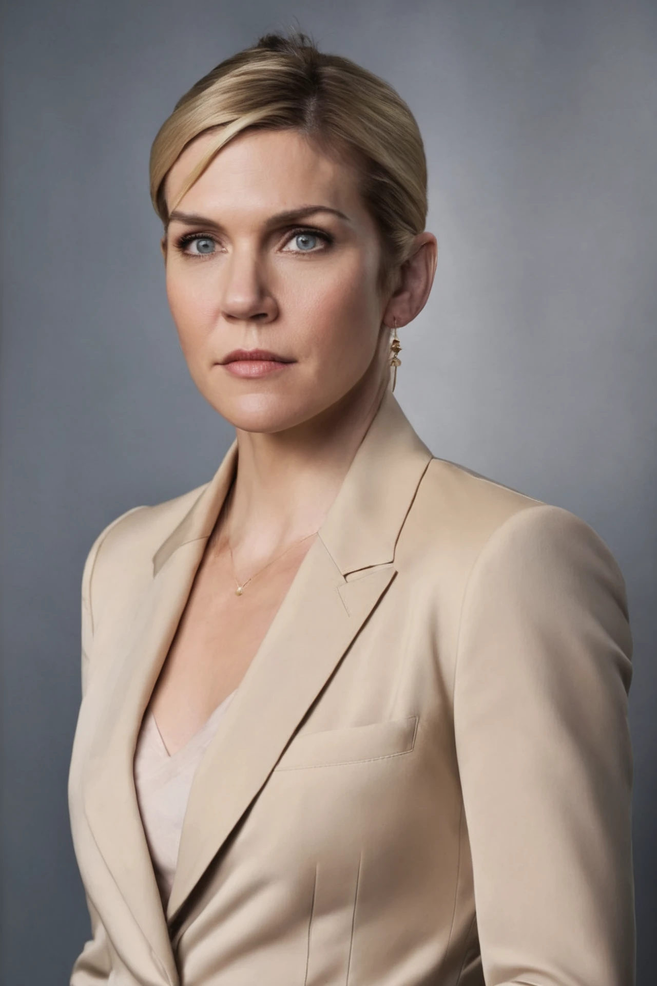 realistic portrait photo of a woman, rheaseehorn, blonde hair, business suit, portrait, formal, cinematic, ponytail, looking at viewer, frontal, earrings,
<lora:RheaSeehorn_SDXL_v1-000004:0.8>