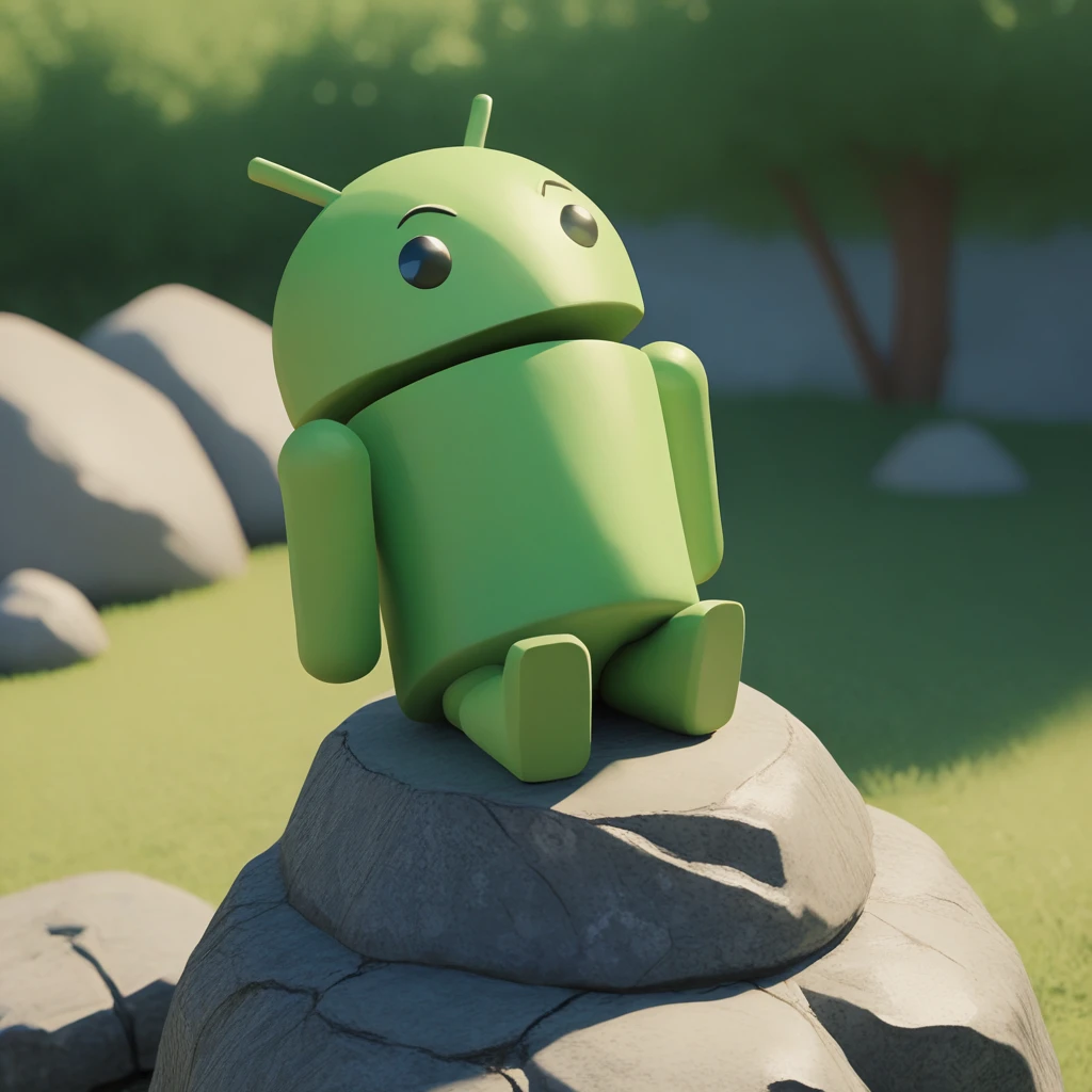 score_9_up, score_8_up, BREAK, BugDroid, no humans, solo, black eyes, green skin, <lora:Bugdroid_GoogleAndroid_PXL_Leaf2:1.2>, outdoors, sitting on rock