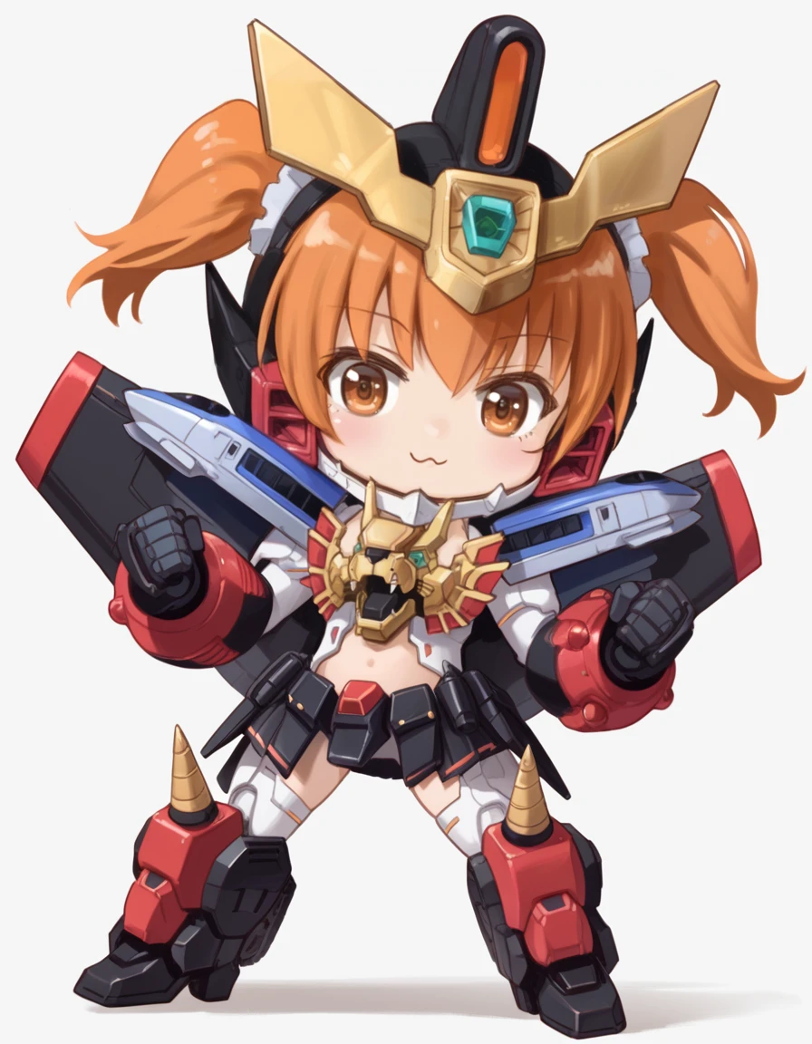 (score_9:0.9),score_8_up,score_7_up,rating_safe,(zPDXL3),(zPDXL),anime_style,
<lora:GaoGaiGar girl ponyXL v1:0.75>,
gaogaigar,1girl,blush stickers,solo,chibi,clenched hands,mecha musume,smile,white background,personification,black thrusters,full armor,doll joints,gold breast armor,white shoulder armor,black armored skirt,black headgear,black mechanical gloves,v-fin,