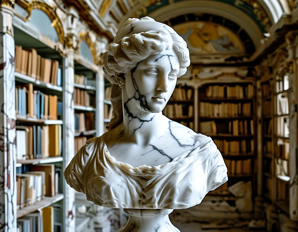 Abandoned Library marble statue 