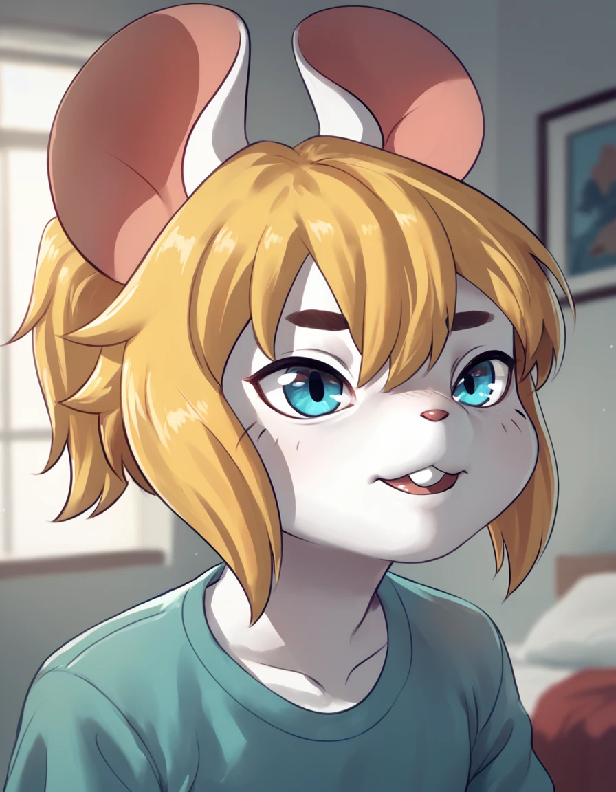 score_8,score_8_up,score_7_up,solo,
bedroom,
Marvin,solo,animal ears,blonde hair,furry,mouse ears,mouse tail,blue eyes,short hair,ponytail,buck teeth,
upper body, face focus,detailed face,
<lora:Marvin_04_PDXL:1>,
<lora:add-detail-xl:1>,