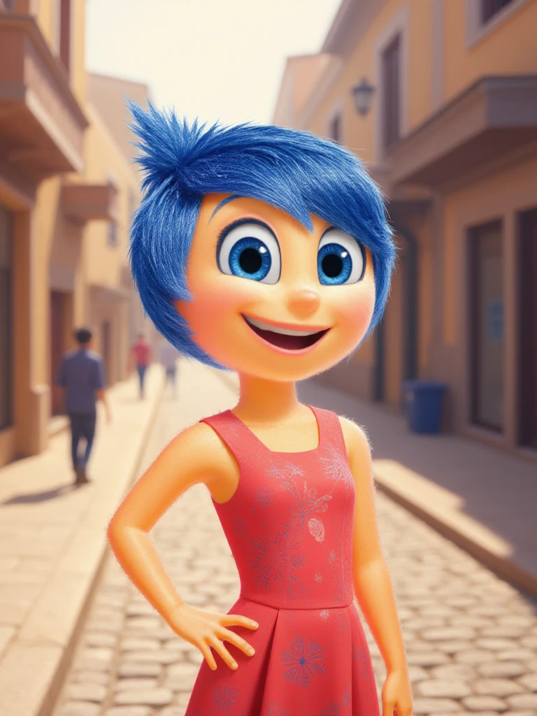 Joy,Joy Inside Out 2,Joy char,feeling happy charming ,street background,high detailed,