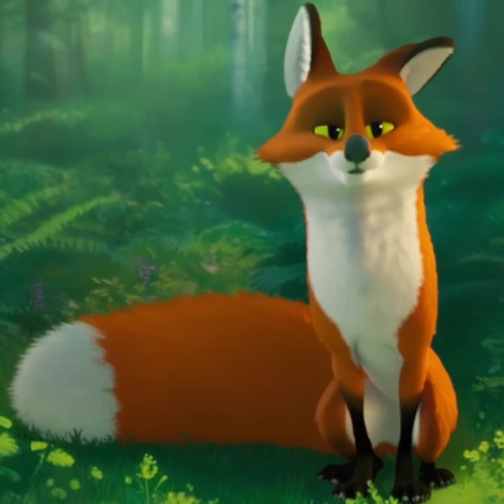 Fink, fox, male, full body, looking at viewer, smiling forest background