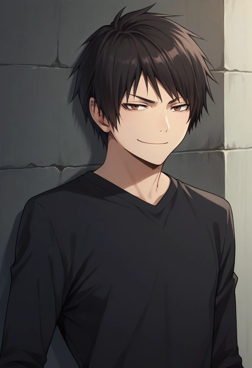 score_9, score_8_up, score_7_up, source_anime, highly detailed, 
izaya, 1boy, male focus, solo, black hair, short hair, brown eyes, shirt, black shirt, long sleeves,smirk
outdoor,