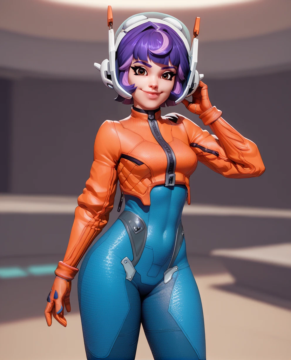 score_9,score_8_up,score_7_up,
JunoXL,brown eyes,two-tone hair,medium hair,helmet,
orange jacket,purple hair,looking at viewer,orange gloves,smile, skin tight, 
space pod,indoors,solo,gloves,
<lora:JunoXL-12Cv2:0.8>,