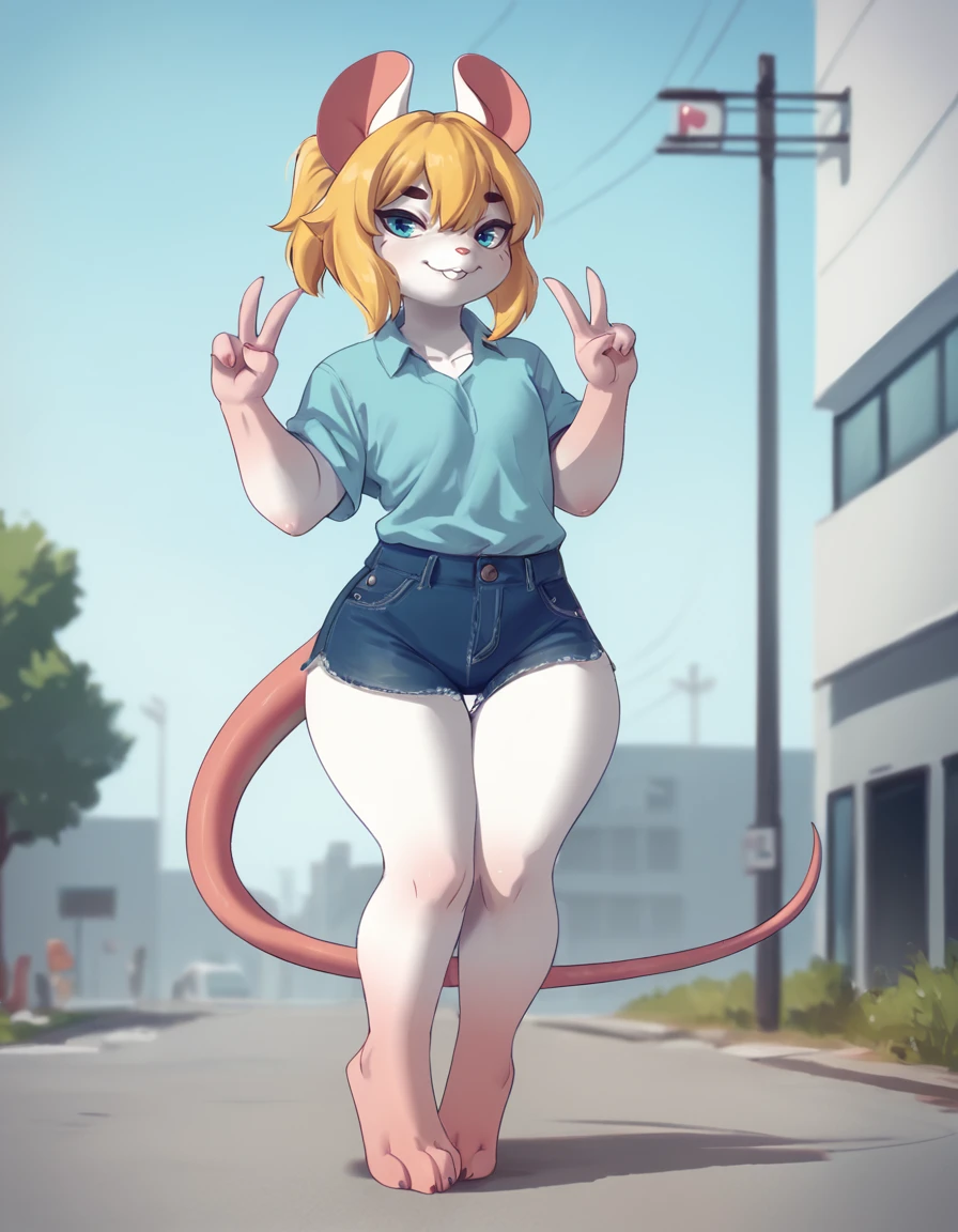 score_8,score_8_up,score_7_up,solo,
outdoors,
Marvin,solo,animal ears,blonde hair,furry,mouse ears,mouse tail,blue eyes,short hair,ponytail,buck teeth,bangs,
full body,seductive smile,long eyelashes,
short jeans, office shirt, double v
<lora:Marvin_04_PDXL:1>,
<lora:add-detail-xl:1>,