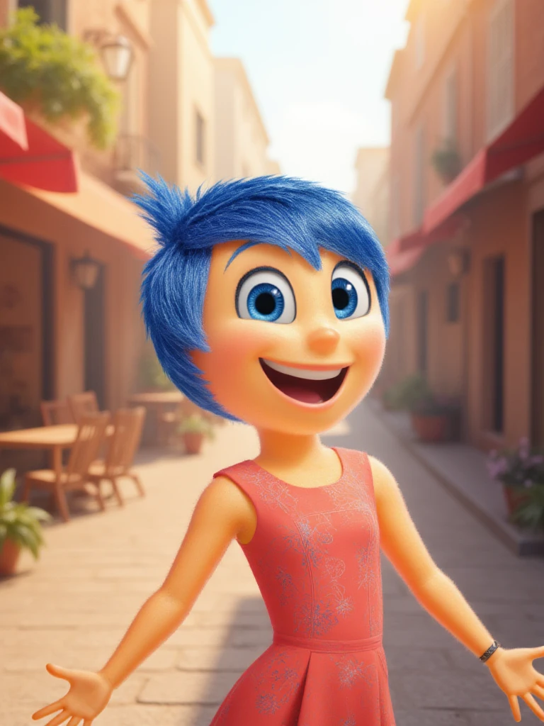 Joy,Joy Inside Out 2,Joy char,feeling happy charming ,street background,high detailed,