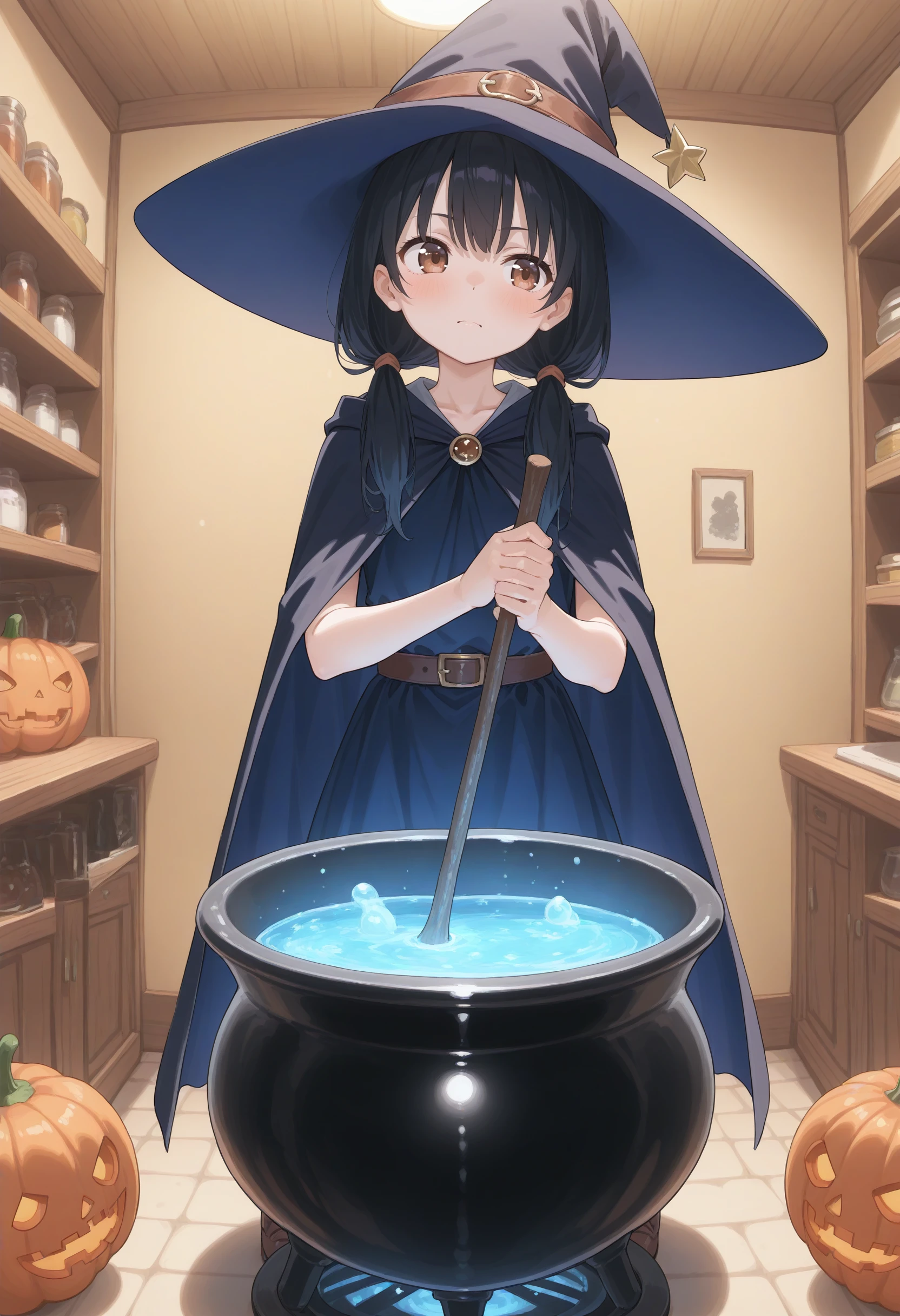 1girl,(sho \(sho lwlw\):0.7),(toosaka asagi:0.5),(sincos:0.3),solo,
masterpiece,best quality,absurdres,detailed skin,anime colored,anime screencap,official art,
stirring, cauldron, holding, witch hat, standing, witch, indoors, fire, staff , halloween ,jack-o'-lantern,halloween costume, cape,night, <lora:stirring_XL_v1:0.8>
ceiling, fisheye lens, looking to the side, black hair, brown eyes,naughty, closed mouth, low twintails hair,,