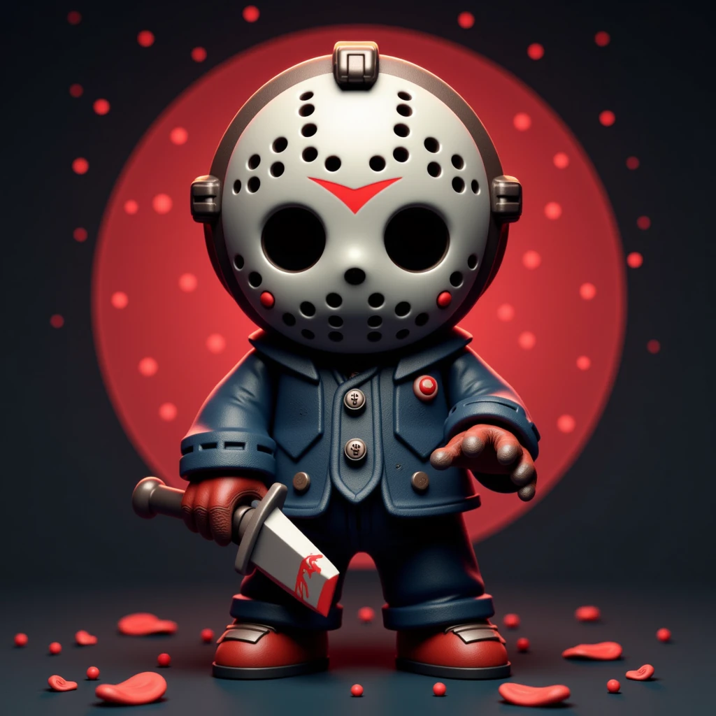 This is a 3d image that depicts a cute little jason vorhees from friday the 13th