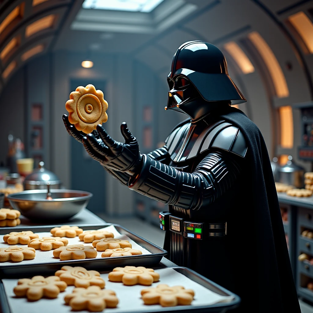 Generation Mode:

flux_txt2img

Positive Prompt:

Darth Vader is baking in the sci-fi Imperial kitchen of the Death Star. He raises his gloved hands to use the force to levitate a tray of cookies for his inspection. Darth Vader has baked death star shaped cookies, the dark side has cookies

Model:

FLUX Dev (Quantized) (FLUX)

VAE:

FLUX.1-schnell_ae (FLUX)

Width:

1024

Height:

1024

Seed:

2256088008

Steps:

55

High Resolution Fix Enabled:

false

LoRA:

The_Dark_Side_has_Cookies (FLUX) - 0.75