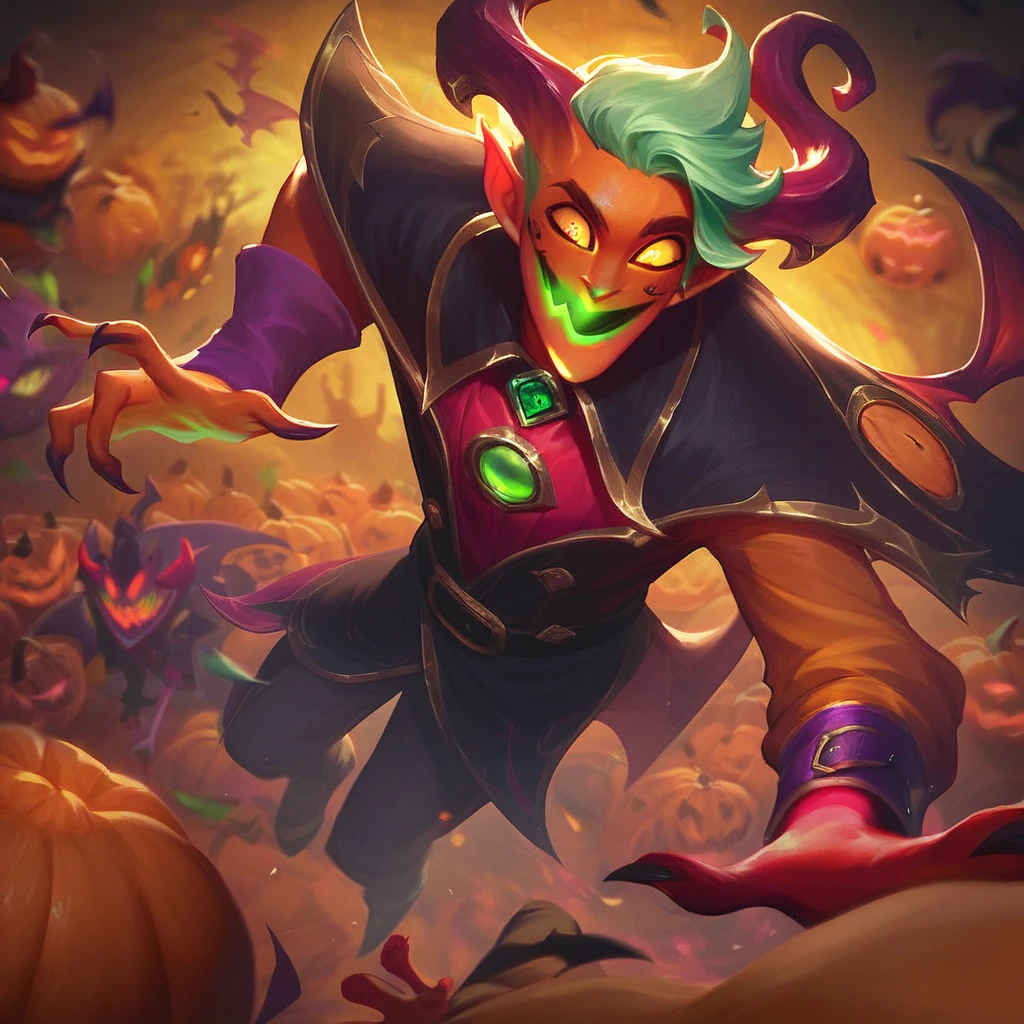 score_9, score_8_up, score_7_up, <lora:LOLHorrorsplashartsMIX:1> 1 boy, Lolhorrorsplashartmix, lololdgodsplashart, demon, demon boy, horns, jack-o'-lantern, pumpkin, orange skin, green hair,
