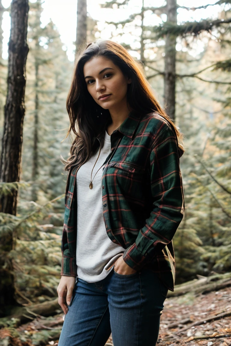 photo of misacampo, Flannel Shirt at Forest Hike, <lora:misacampo:1>