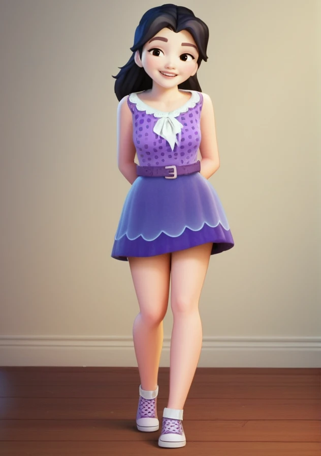 (zPDXL3) source_cartoon,
emma_lego, black hair, long hair, black eyes, polka dot dress, purple dress, sleeveless, belt, shoes, smile, teeth, blush, looking at viewer,
detailed, perfect, perfection, hands,
<lora:hand 4:0.8>, <lora:Emma:1>
