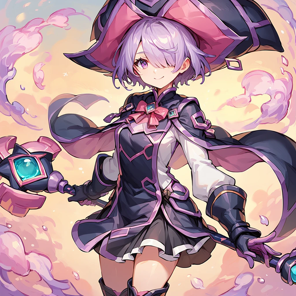 score_9_up, score_8_up, score_7_up,  score_anime,high quality,
cyberse sage.1girl.hat, solo, hair over one eye, gloves, short hair,  smile,  purple hair, skirt,  looking at viewer, boots,short cloak.tabard.only one staff
<lora:add-detail-xl:1> <lora:cyberse sagev1:0.75>