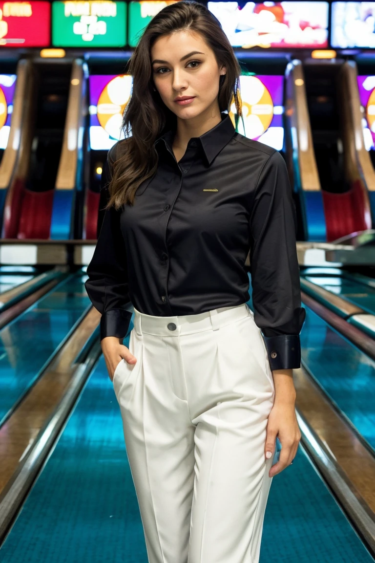 photo of misacampo, Roll-Sleeve Shirt at Bowling Alley, <lora:misacampo:1>