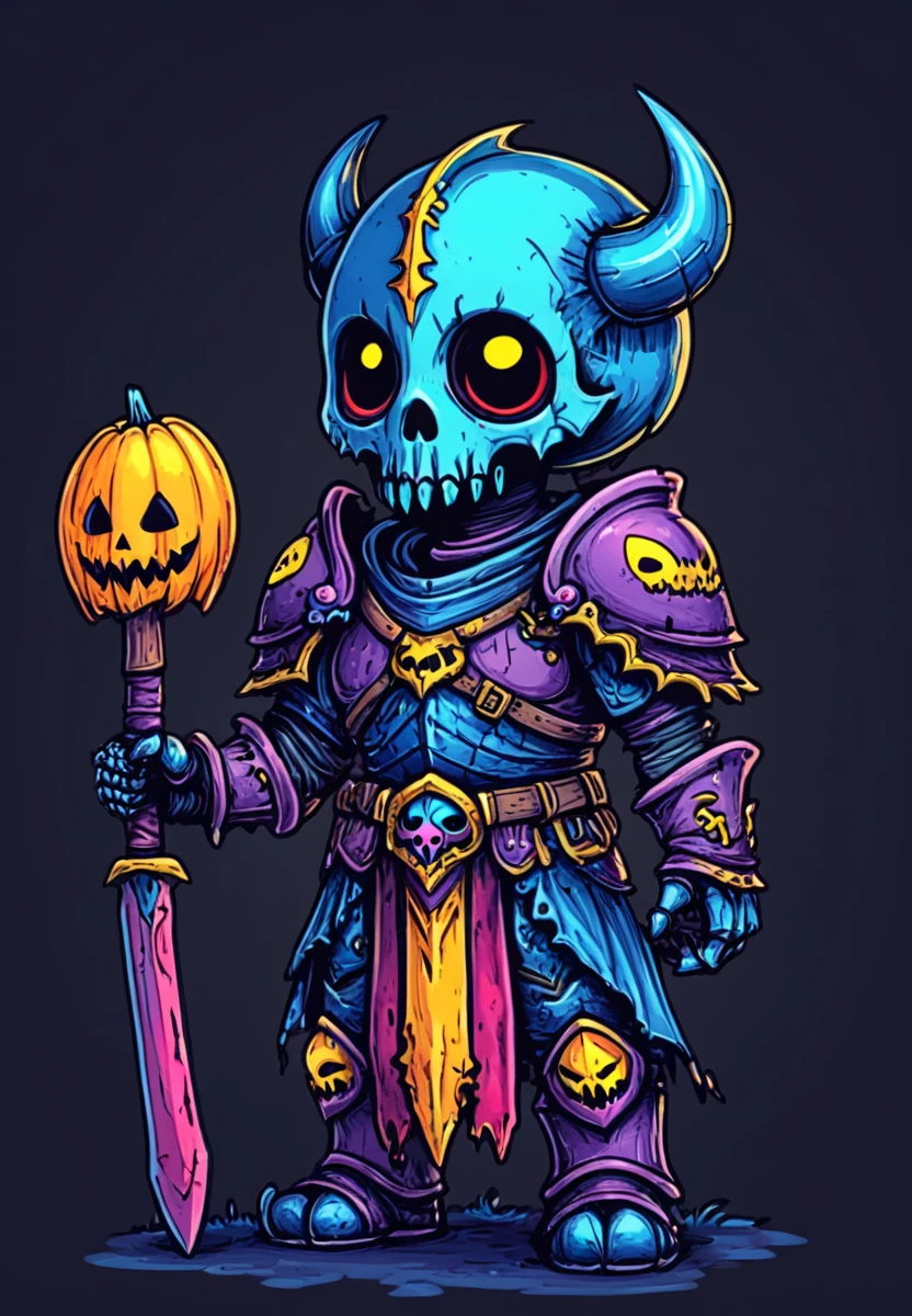 STICKER, full body evil skull head cartoonish holding a chain in hand
