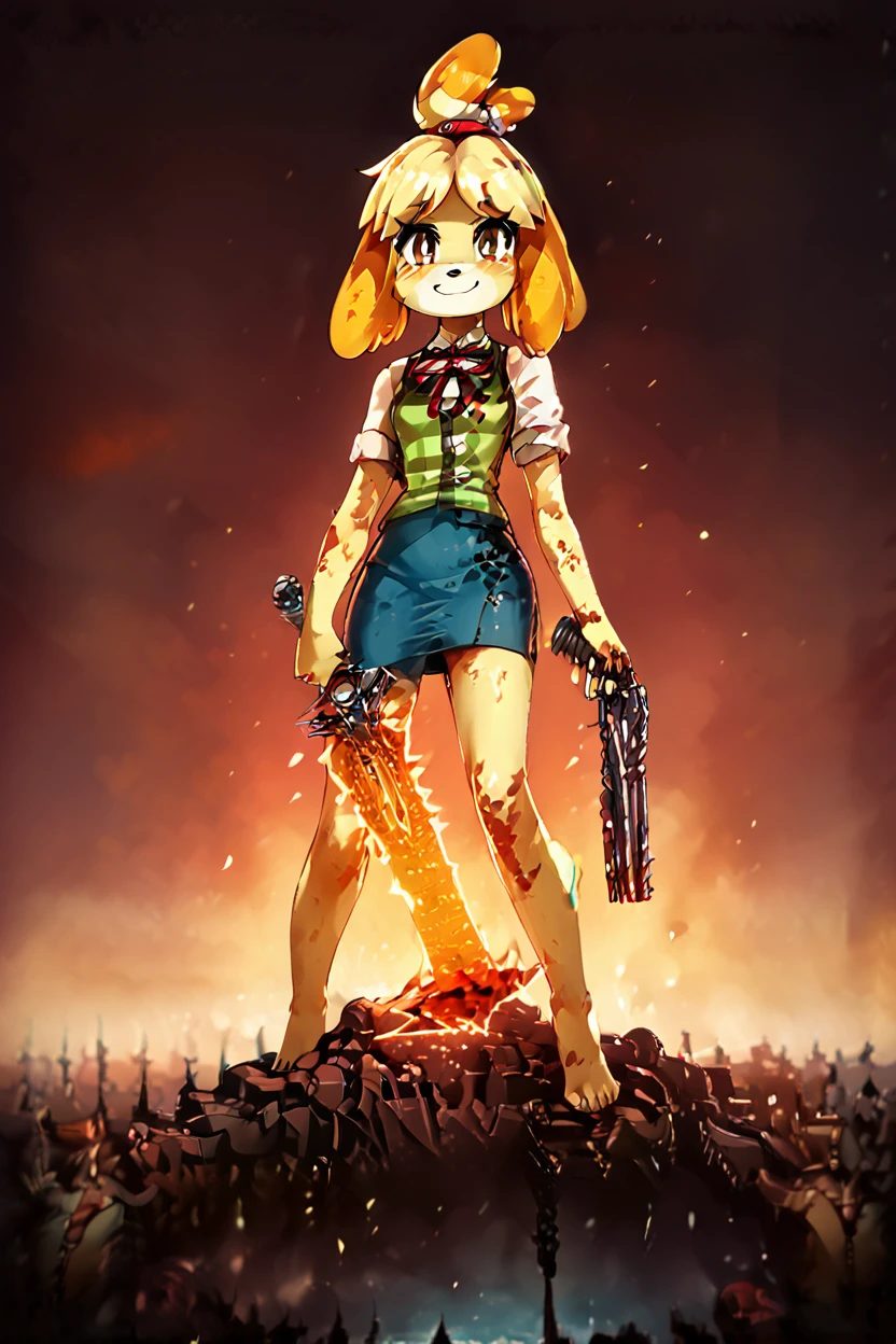 score_9, score_8_up, score_8, medium breasts, (curvy), cute, eyelashes,       BREAK, , ,,,   zzIsabelleDoom, brown eyes, topknot, dog ears, (BFG:1.2), gun focus, :3, barefoot, blue skirt, blush stickers, brown eyes, dog tail, full body, green vest, gun, hair bobbles, hair tie, holding, holding gun, holding weapon, jestami, neck ribbon, nintendo, plaid clothes, plaid vest, red ribbon, ribbon, simple background, skirt, smoke, standing, tail, vest, weapon, white background, chibi, big gun,  <lora:Isabelle_Doom_Slayer_PDXL:1.0> ,,,, BREAK, zzEiffelTower in background, sitting, watercraft, boat, sitting on wall, side view, looking at viewer, smile, ,,, BREAK, blooming stars, luminescent petals, otherworldly fragrance blurry background, ,,, embedding:zPDXL, Expressiveh, ,,, <lora:EiffelTowerPDXL:0.8>, <lora:CatalystStylePDXL:0.6>, <lora:SDXLFaeTastic2400:0.5>, <lora:Expressive_H-000001:0.4>,