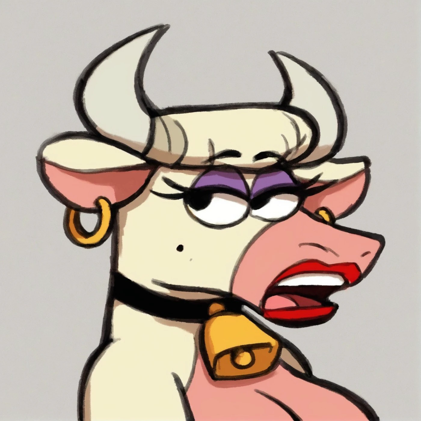 Solo, score_9,score_8_up,score_7_up, niji style, source_anime, Asriel dreemur, Anthro female, white eyes black sclera, horns, black markings on body, naked, nipples, blowjob, grinning, she is sucking a human males cock, long tongue, slobber, little hearts around her mouth, looking up at male, human male is cropped out, simple background