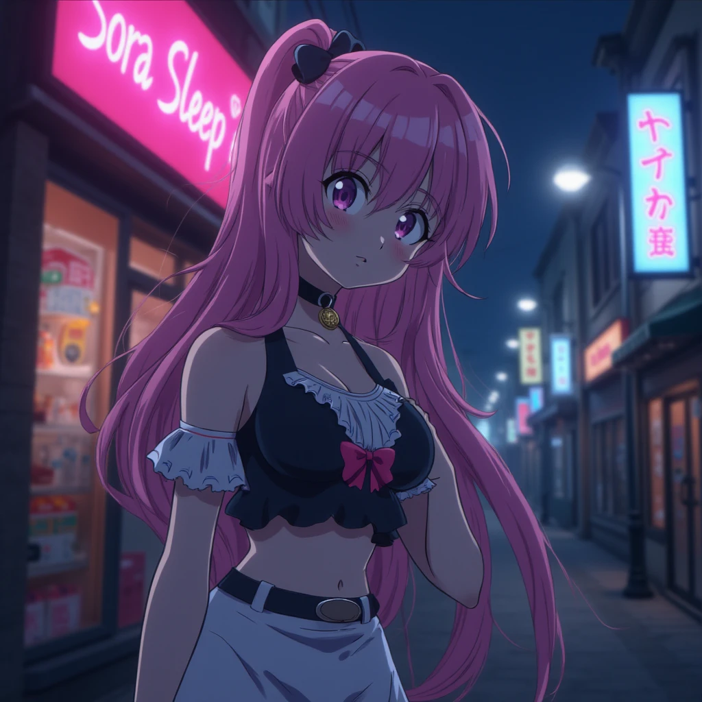 Elizabeth Liones Nanatsu no Taizai,street background, neon words "Sora Sleep",