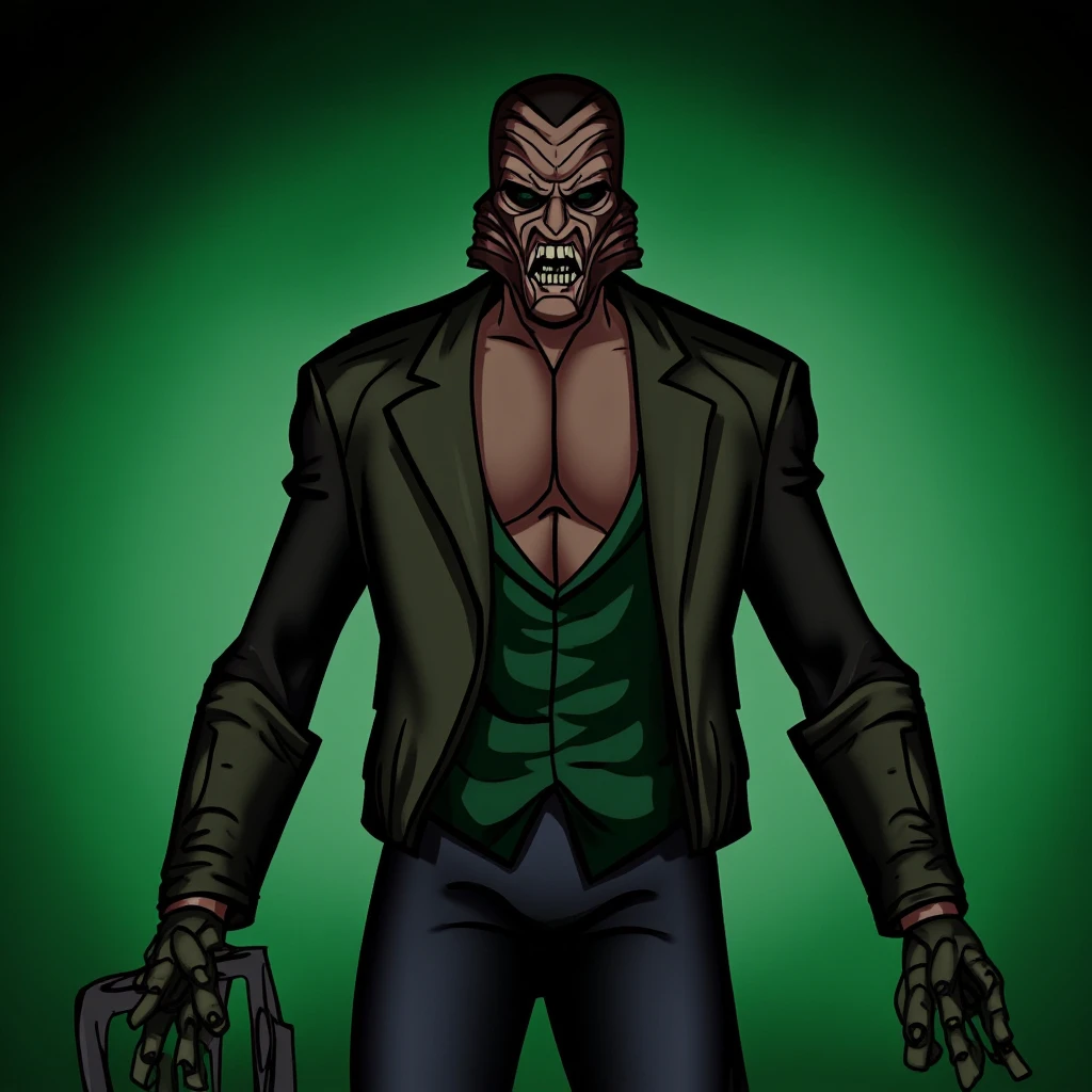 <lora:cartoon batman animated style v1:0.9>
Cartoon Bane a cartoon giant shredded bodybuilding supervillain character with a mask and a green background In Gotham City, solo, simple background, 1boy, gloves, red eyes, male focus, muscular, mask, muscular male, tank top, veins, fingerless gloves, suspenders, glowing, glowing eyes, clenched hands, green background, cable, biceps, wire