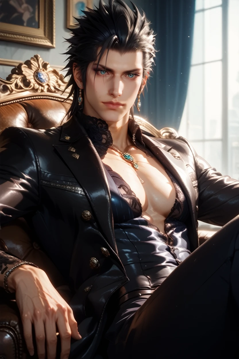 score_9, score_8_up, score_7_up,
<lora:FFZack:0.8>
FFZack, 1boy, black hair, spiked hair, blue eyes, looking at viewer, Inside a luxurious penthouse suite, sophisticated yakuza attire, reclining on a leather chair with a glass of whiskey, surrounded by opulence