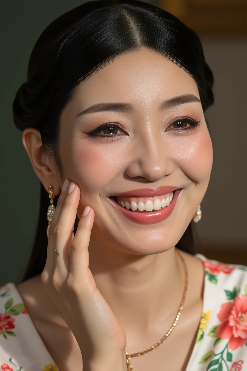 realistic imagery, (((Close-up))),amazing smile, Asian woman,ahn<lora:ahn-mika:1>