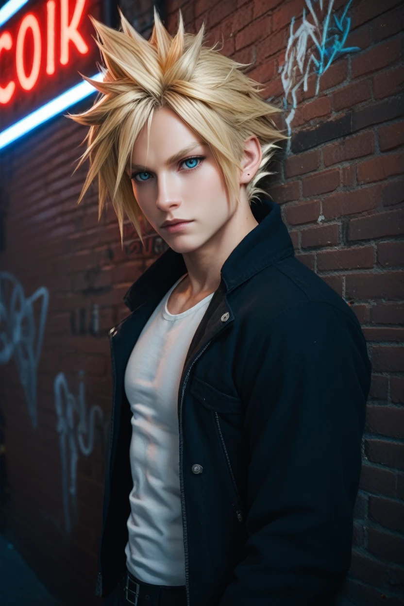 score_9, score_8_up, score_7_up,
<lora:FFCloud:0.8>
FFCloud, 1boy, blonde hair, spiked hair, blue eyes, looking at viewer, Under a neon-lit city sign, edgy streetwear ensemble, nighttime ambiance, leaning against a graffiti-covered wall with a cool and collected attitude