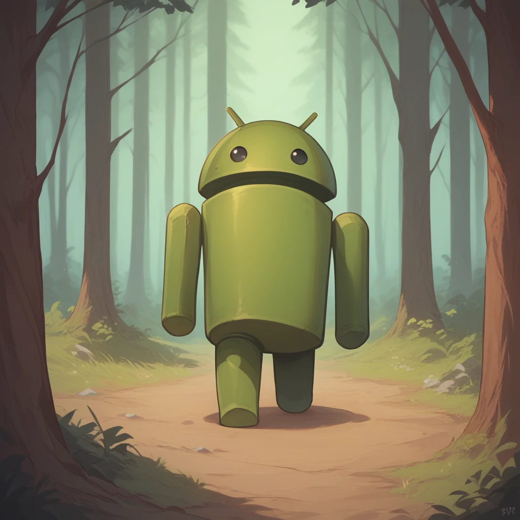 score_9_up, score_8_up, BREAK, BugDroid, no humans, 1boy, solo, black eyes, green skin, <lora:Bugdroid_GoogleAndroid_PXL_Leaf3:1>, full body, forest,