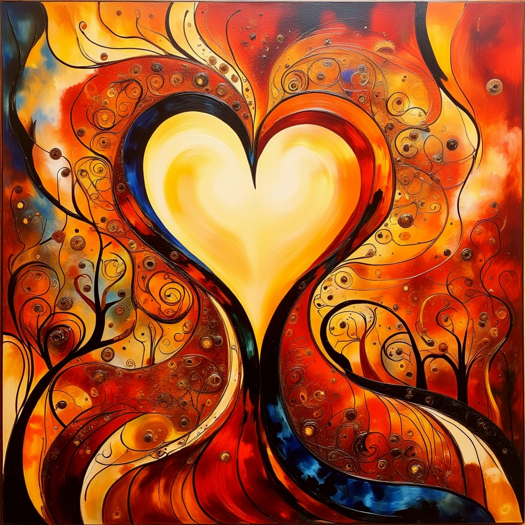 An abstract painting, a curvilinear expression of love, art nousveau.

FlowAbsCE style

