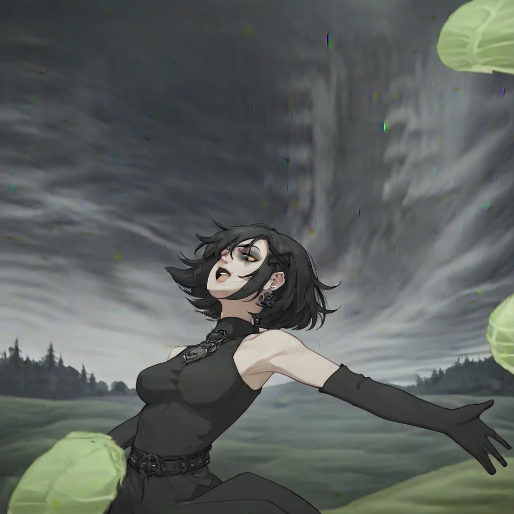 score_9, score_8_up, score_7_up, <lora:DarkenssVScabbage:1>  1 girl, goth girl, pale skin, black hair, incomingcabbage, AModelKnightPOSE, flying cabbage, cabbage projectile,