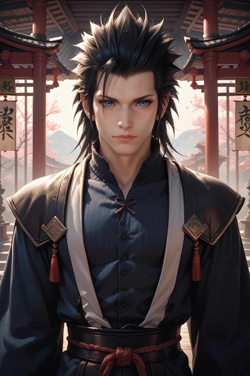 score_9, score_8_up, score_7_up,
<lora:FFZack:0.8>
FFZack, 1boy, black hair, spiked hair, blue eyes, looking at viewer, stands in a dimly lit, sacred shrine