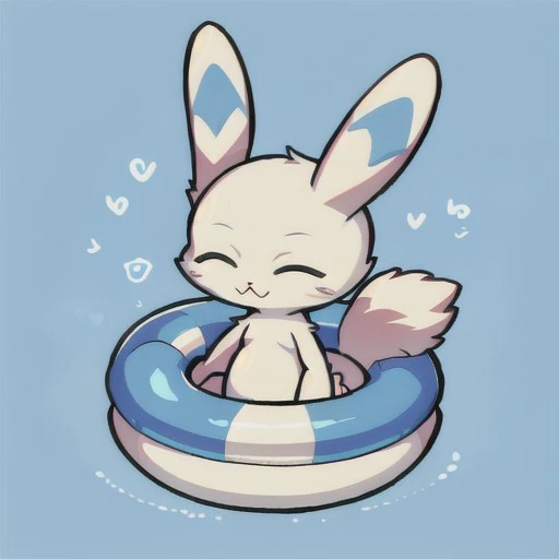 cute, rabbit, pokemon, wallabit, white fur, closed eyes, happy, blue fur on ears, wearing a floaty