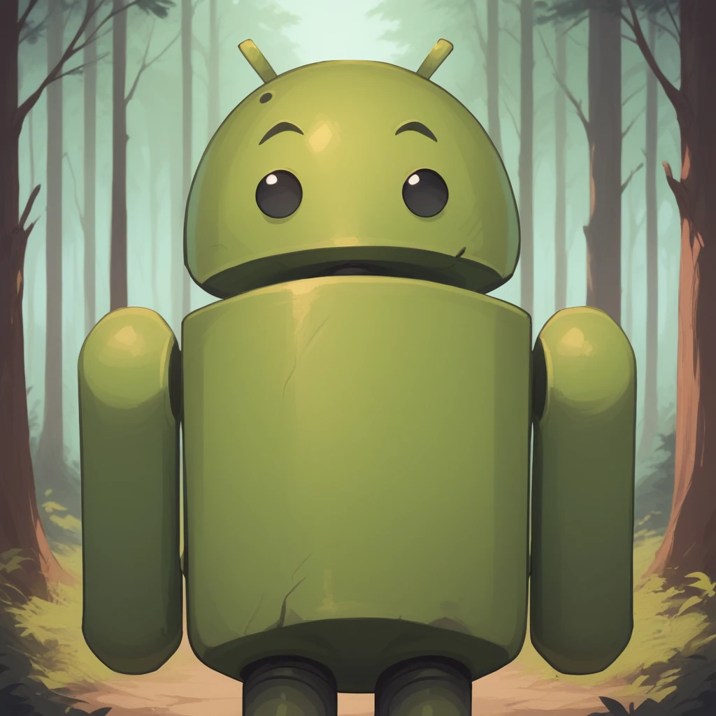 score_9_up, score_8_up, BREAK, BugDroid, no humans, solo, black eyes, green skin, cylinder, <lora:Bugdroid_GoogleAndroid_PXL_Leaf3:1>,  upper body, forest,