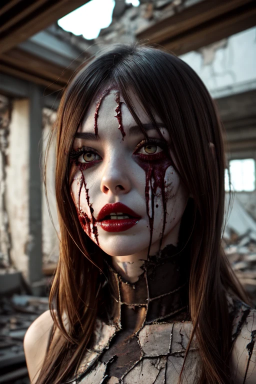 there is a woman with blood on her face standing in a crowd of zombies, photorealistic dark concept art, artwork in the style of guweiz, dark fantasy mixed with realism, wojtek fus, 4k highly detailed digital art, detailed 4k horror artwork, 2. 5 d cgi anime fantasy artwork, ultra realistic concept art, beautiful digital artwork