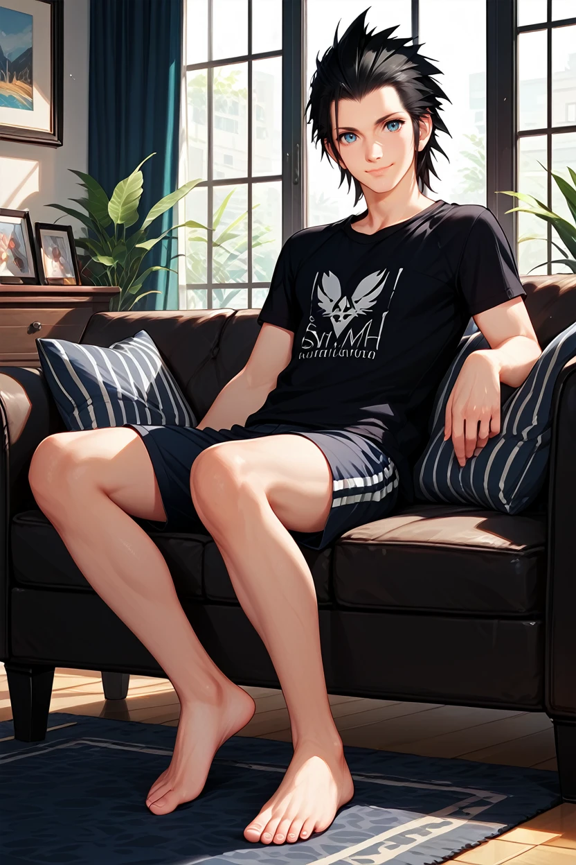 score_9, score_8_up, score_7_up,
<lora:FFZack:0.8>
FFZack, 1boy, black hair, spiked hair, blue eyes, looking at viewer, solo, smiling, full body, lounge clothing, sitting on sofa, living room