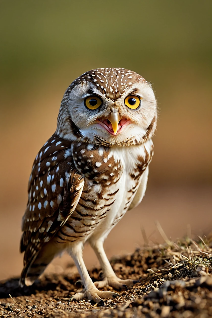 analog photo,photoart_style,realistic,film grain,4k,a Burrowing owl mocking and winking an eye, anatomically perfect, super detailed, award winning photography,volumetric natural light, epic atmosphere,perfect composition, highly detail, enchanted,deep rich vivid colors, perfect symmetry, great composition, complimentary colors, beautiful elegant stylish, intricate detail