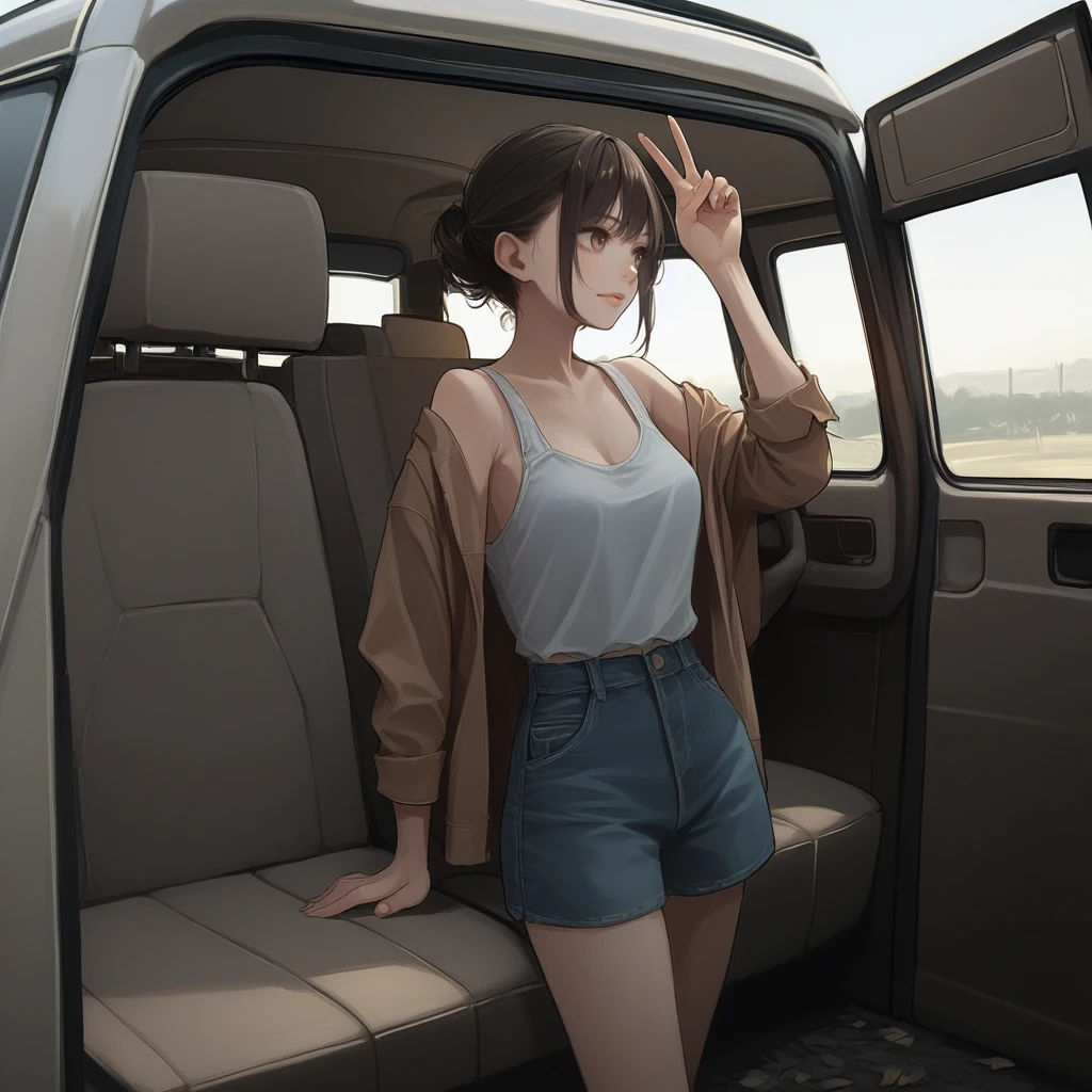 score_9, score_8_up, score_7_up, score_6_up, score_5_up, score_4_up, zPDXL2,source_anime,rating_questionable, 1girl,  solo,  cowboy shot, <lora:Van_Interior:0.8> v4n, ground vehicle, van interior