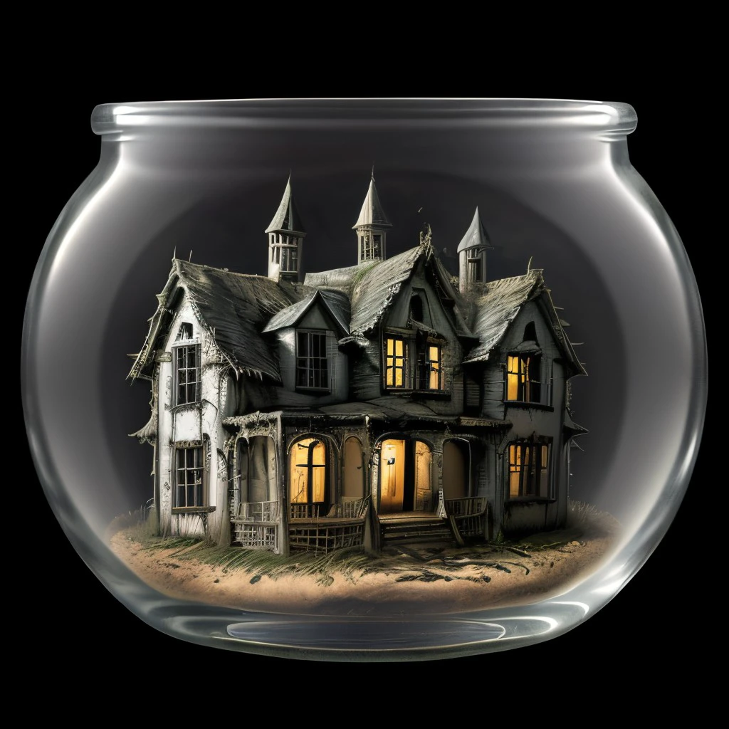 haunted house in a glass bottle,  <lora:GlassBottle:0.7>