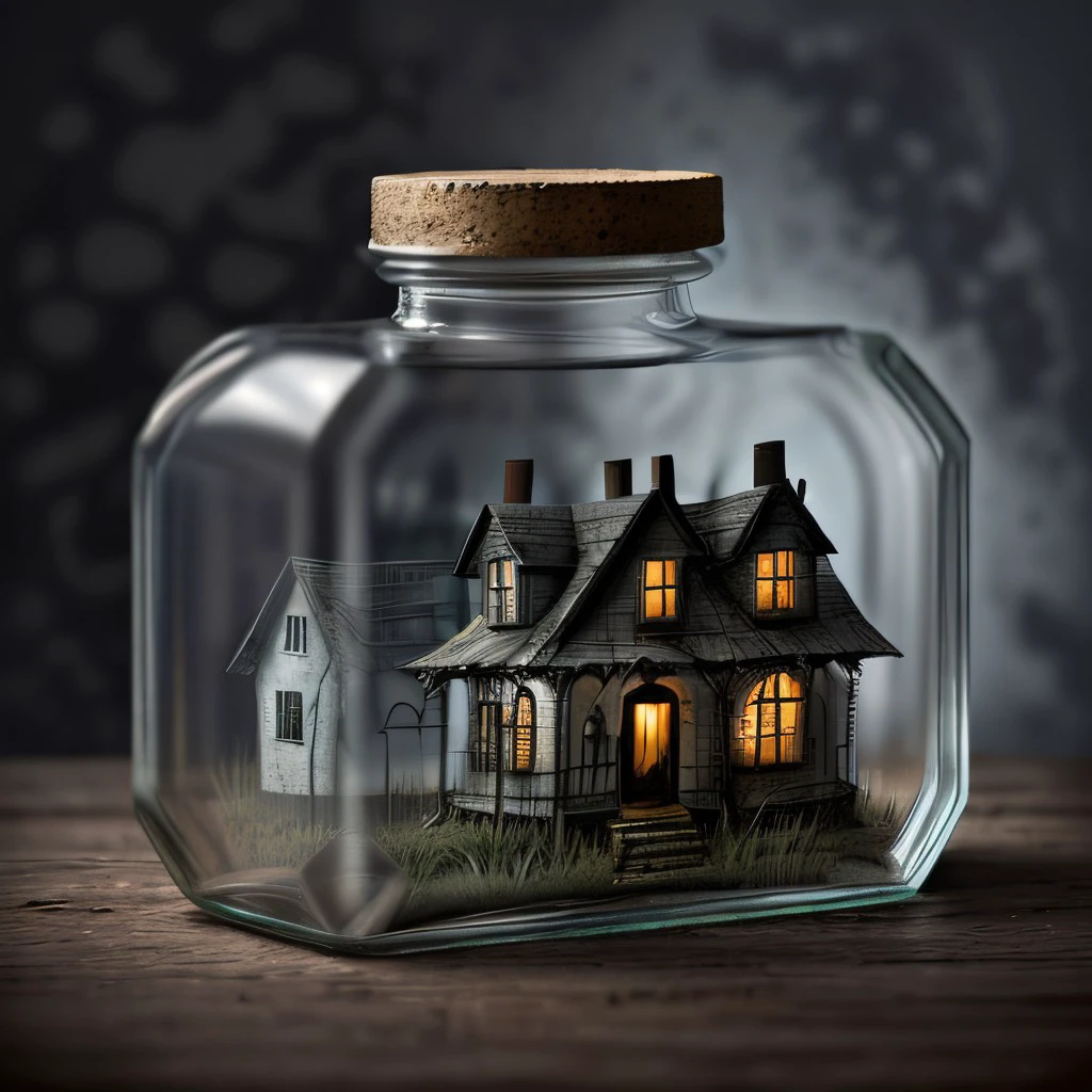 haunted house in a glass bottle,  <lora:GlassBottle:0.7>