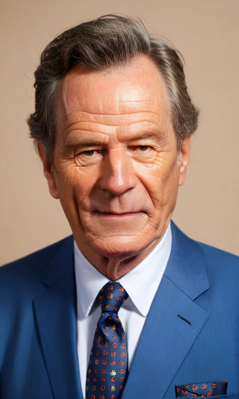 looking_at_viewer,solo,(detailed face),solo,score_9, score_8_up, score_7_up, 1boy,bryan cranston,grey-hair,solo,old,old man,aged_up,upper body,blue suit,simple_background