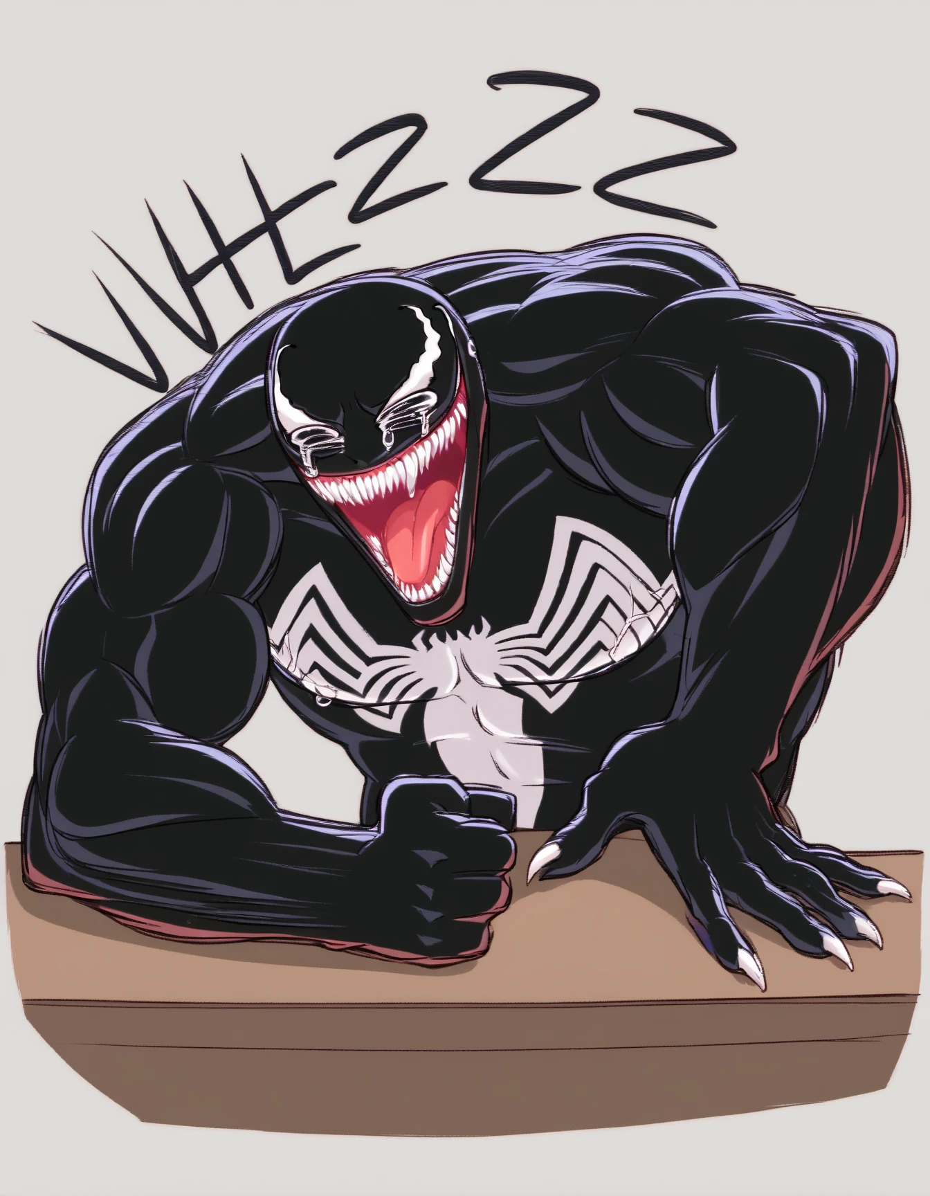 score_9, score_8_up, score_7_up, score_6_up, score_5_up, score_4_up
Venom, black body, claws, Wheeze, open mouth, tears, laughing, hand on table, clenched hand
<lora:Wheeze_XLPD:0.9>
<lora:Venom_XL:0.8>
