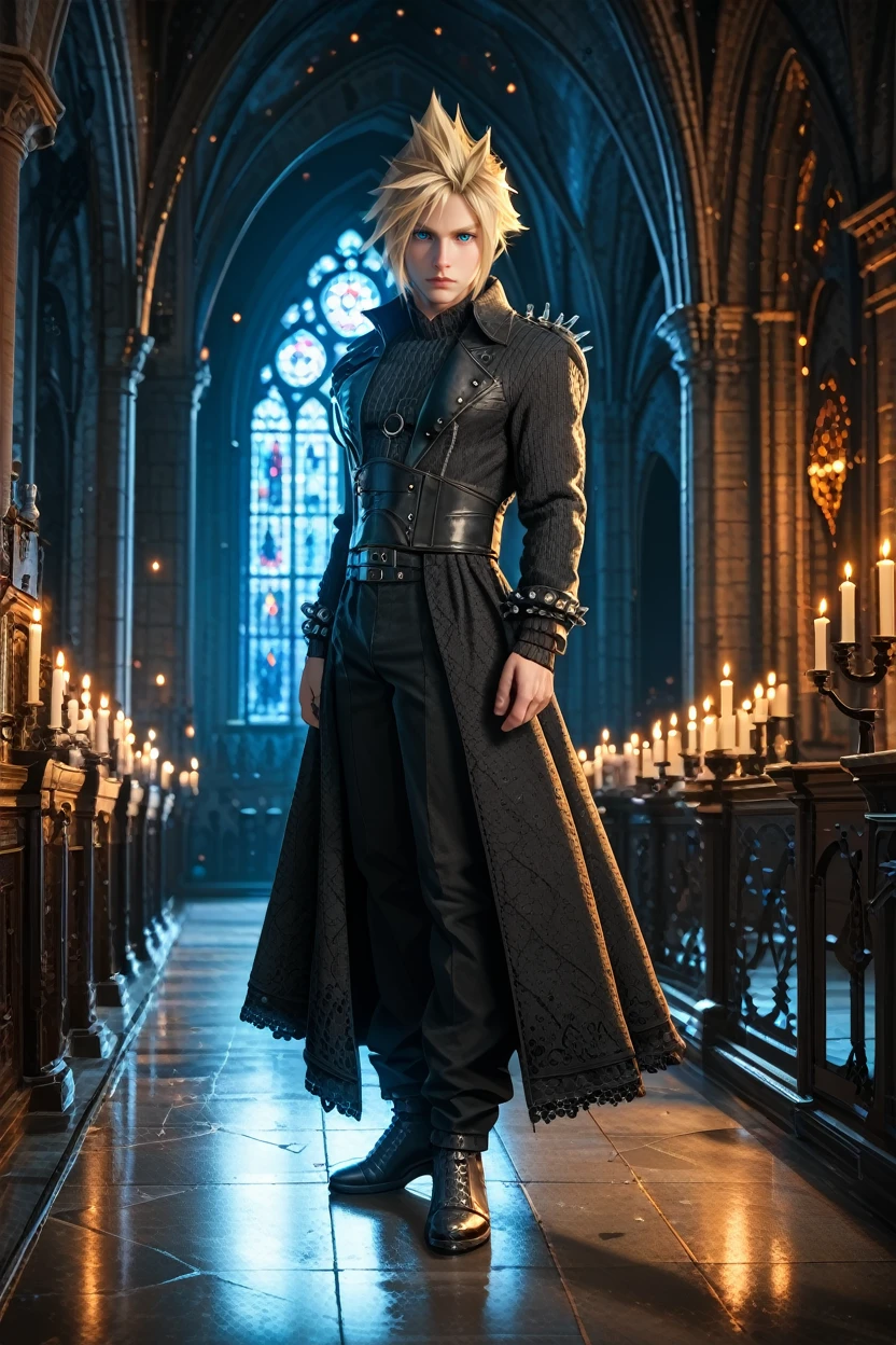 score_9, score_8_up, score_7_up,
<lora:FFCloud:0.8>
FFCloud, 1boy, blonde hair, spiked hair, blue eyes, looking at viewer, Gothic cathedral interior with candlelight, dynamic lighting, mysterious and dark, standing, full body