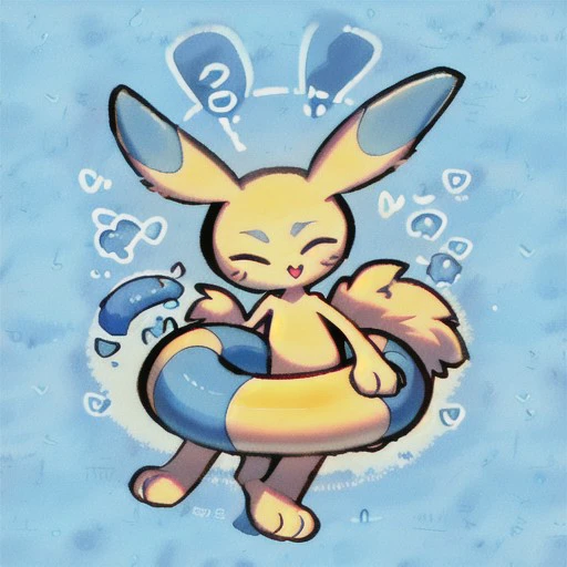 cute, rabbit, pokemon, wallabit, white fur, closed eyes, happy, blue fur on ears, wearing a floaty