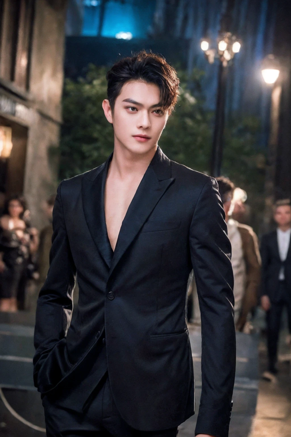 1boy, male focus, Ultra realistic upper body photo of a stylish handsome supermodel voluminous short black hair, big muscle, suit, photography, dutch angle, outdoor, serious face expression, cinematic lighting, bokeh,
<lora:add_detail:1>, <lora:AsianMan004-000009:0.9>,, fashion photography, glamorous, stylish attire, captivating pose, dynamic composition, high-fashion aesthetic, professional studio lighting, expert styling, showcasing trend, conveying elegance, conveying attitude, evoking emotion, creating visual impact, editorial storytelling, artistic interpretation, fashion-forward visual, Cinematic photography, movie mood, cinematic light, compelling composition, storytelling elements, conveys emotion, mood, and narrative depth, creating visually striking images that feel like still frames from a film