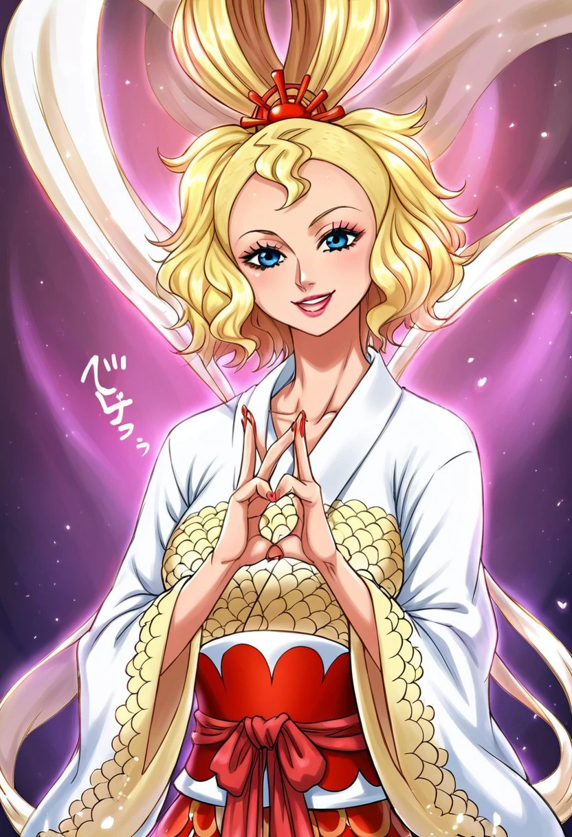 QueenOtohime, 1girl, solo, monster girl, mermaid, blonde hair, blue eyes, lips, makeup, lipstick, hair ornament, short hair, wavy hair, large breast, shawl, hair rings, japanese clothes, wide sleeves, sash, kimono, long sleeves, dress ornament, nail polish, ribbons, hagoromo, scales,seductive pose, sexy pose,heart hand gesture, smile, joy,
score_9, score_8_up, score_7_up, beautiful aesthetic, very intricate, high quality details,vibrant, highly detailed, award-winning, professional,anime artwork, anime style, studio anime, athletic, toned female,muscular milf,curvy body, athletic girl,fit girl, perky tits,huge breast,perfect tits, round breasts, nipple outline,looking at viewer, pinup pose,teasing, dynamic lighting, cinematic, smug, better than you, aura of temptation, highly detailed, high resolution, masterpiece, detailed clother, detailed background, highly detailed, ((sound effects)) comic layout,ARTSTYLE_OnePiece_MangaColored_ownwaifu