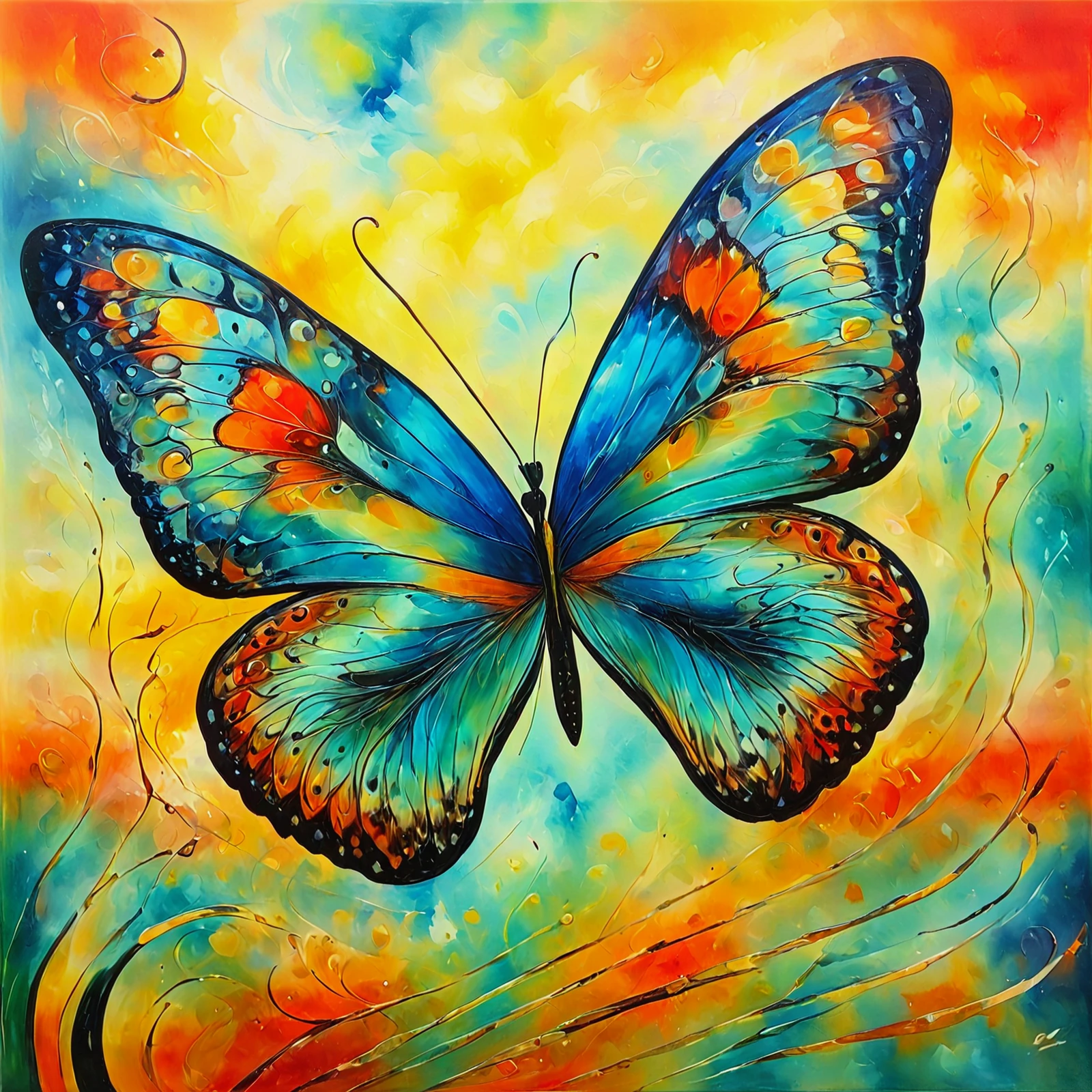 Painting of a butterfly on a hot summer's day.

<lora:ColorfulFlowingAbstract02_CE_SDXL_64x32x180x2bOT:0.8> FlowAbsCE style