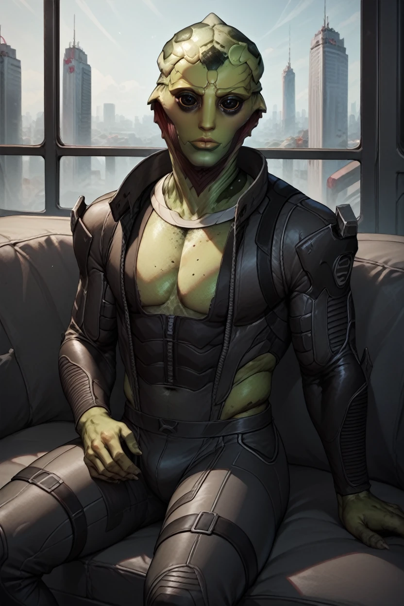 score_9, score_8_up, score_7_up,
<lora:METhane:0.8>
METhane, 1boy, alien, green skin, black eyes, looking at viewer, an upscale loft with industrial aesthetics, sharp business attire, large windows with city views, sitting on a leather couch with a confident look